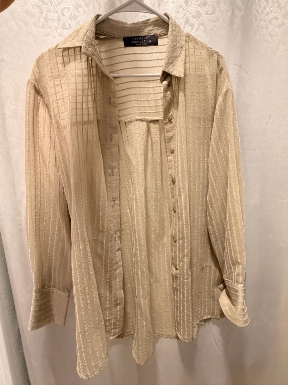 Primark Cream Sheer Striped Button-Down Shirt